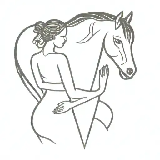 horse and girl relationship minimal line art tattoo design idea