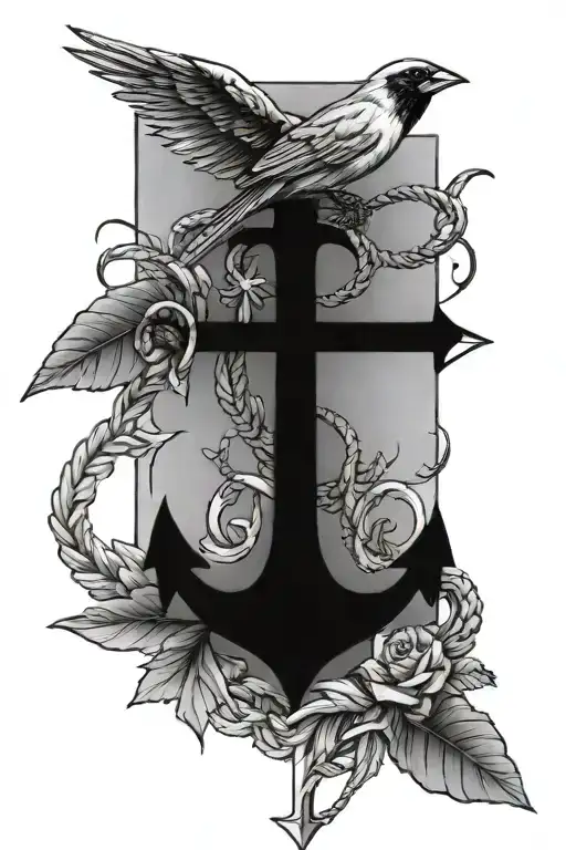 anchor, cross, cardinal bird tattoo design idea