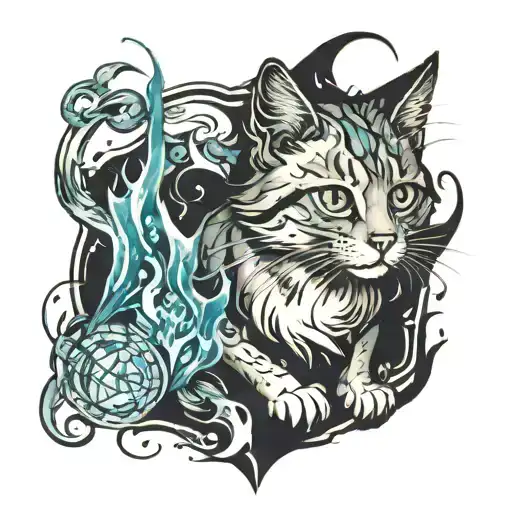 wild cat with harry potter patronus effect tattoo design idea