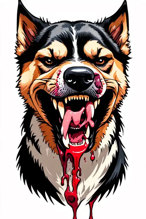 an angry dog showing teeth preparing to attack. saliva dripping from teeth and snot dripping out of his nose tattoo design idea