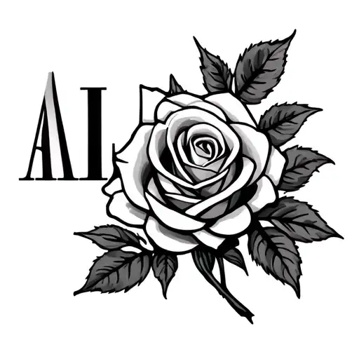 name tattoo with rose design with the name "ALMA" tattoo design idea