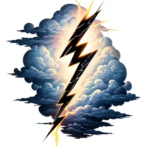softly shaded lighting bolts and clouds tattoo design idea
