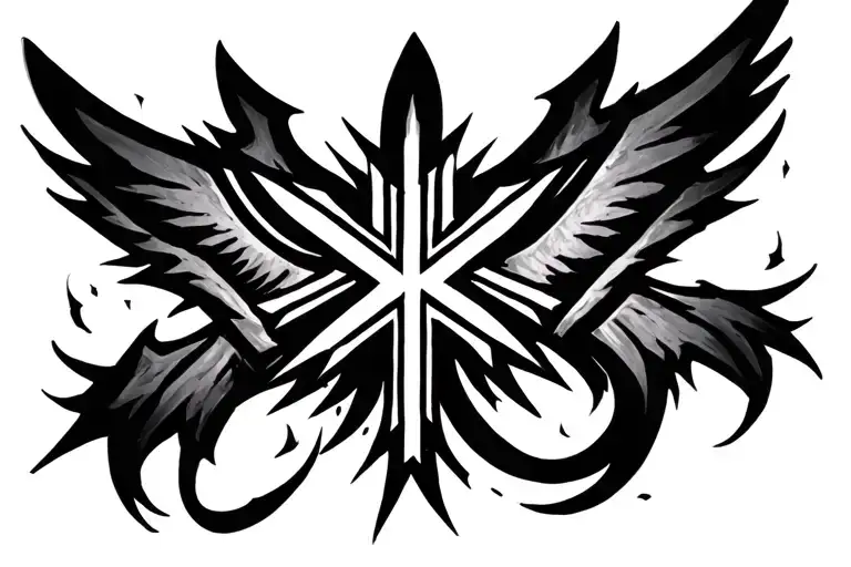 Cyber Sigil lines that spread from a cross in the middle tattoo design idea