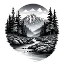 mountain stream with trees tattoo design idea