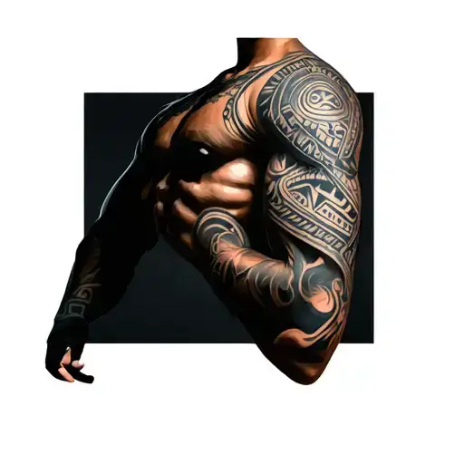 full arm sleeve tattoo that is from the elbow up mexican aztec tribal and from the elbow down puerto rican taino tribal  tattoo design idea