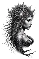 Freya Goddess And Lightning Storm tree of life  tattoo design idea