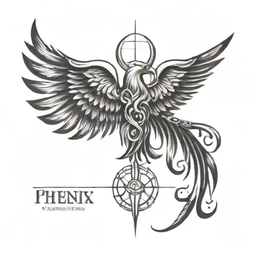venite written in latin on back neck tattoo of a pheonix and sun tattoo design idea