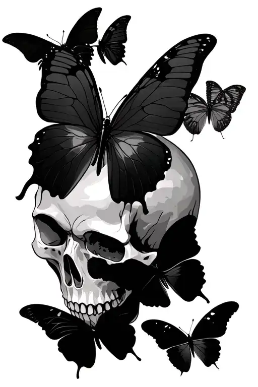 butterflys and skull tattoo design idea