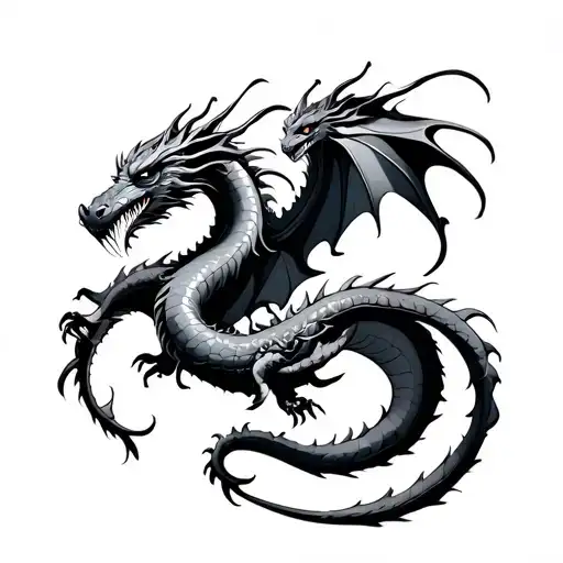 two intertwined dragons tattoo design idea