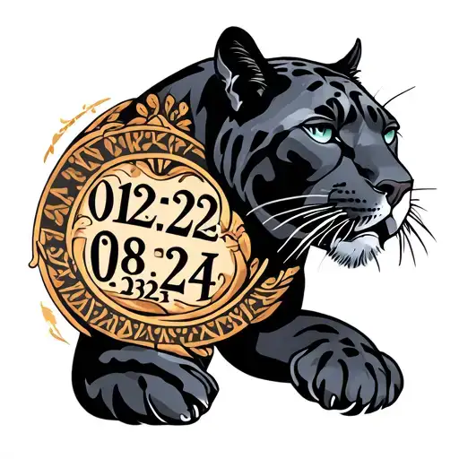 American traditional panther with the dates 01.29.22, 03.02.23, & 08.26.24 incorporated through the use of Roman numeral tattoo design idea