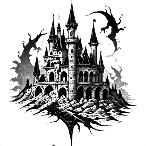 neotribal gothic castle  tattoo design idea
