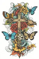 cross butterfly dolphin manatee tattoo design idea