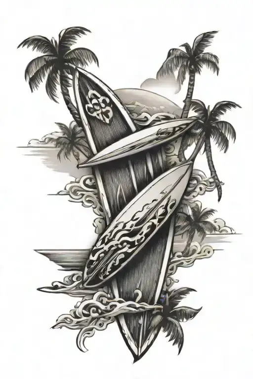 beach theme with surfboards Long Island  tattoo design idea