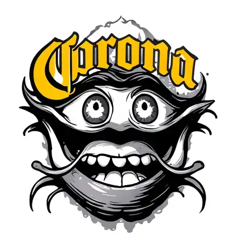corona beer bottle with eyes and a mouth  tattoo design idea