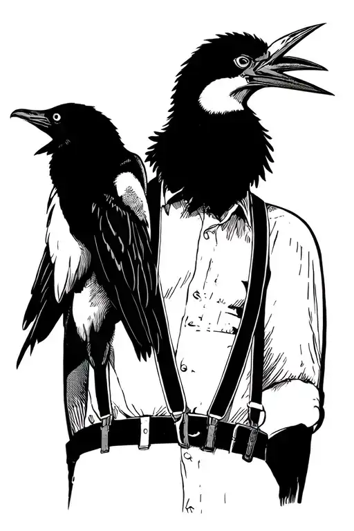 Monty Python the most popular image of a man in suspenders from Monty Python - but with a cormorant next to it tattoo design idea