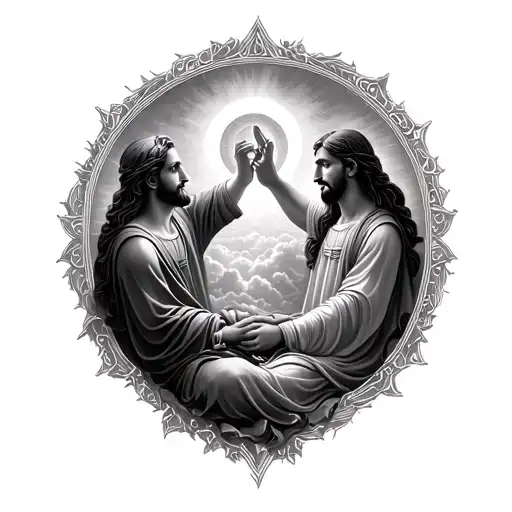 talking to god when arriving to heaven tattoo design idea