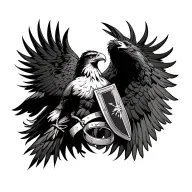 eagle soaring, warrior with shield, wedding rings. tattoo design idea