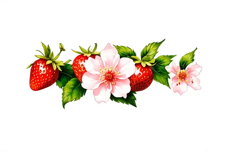 strawberries cherry blossom tattoo design idea