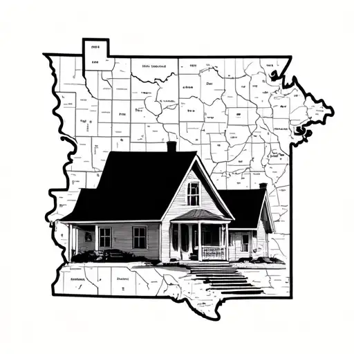 Nebraska form on the map, inside a house. simple tattoo design idea