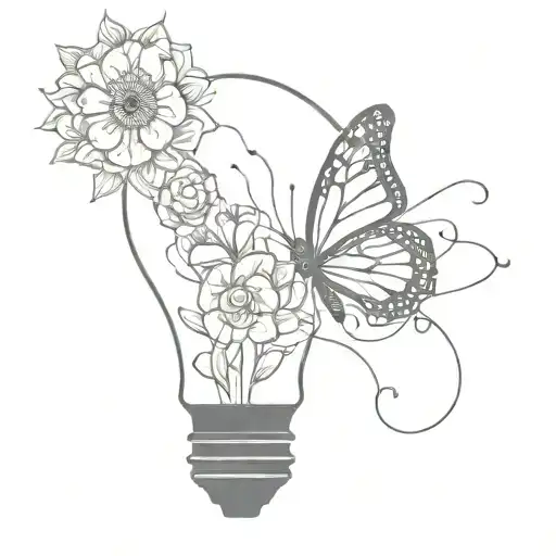 buterfly and flower in broken light bulb tattoo design idea