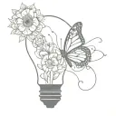 buterfly and flower in broken light bulb tattoo design idea