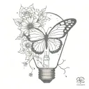buterfly and flower in broken light bulb tattoo design idea