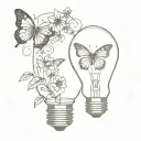 buterfly and flower in broken light bulb tattoo design idea