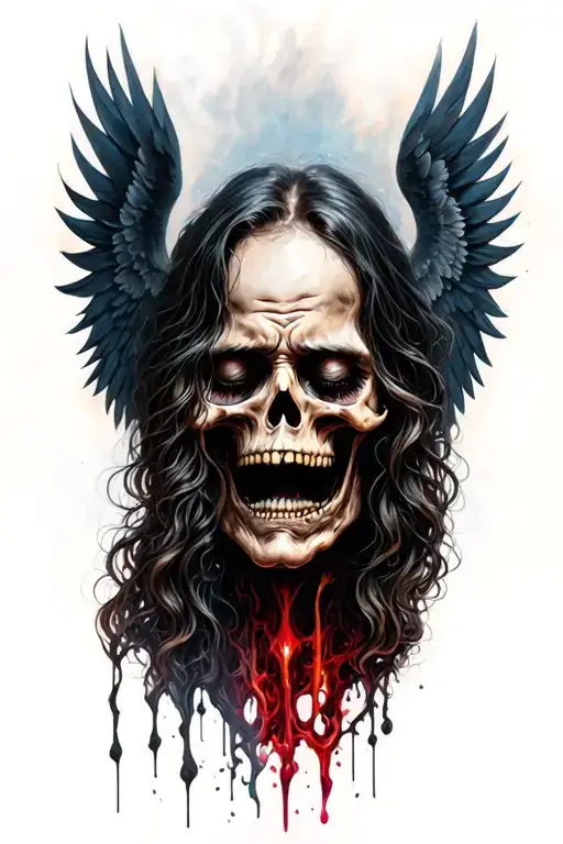 the soul leaving the body, death angel, sad face looking tattoo design idea