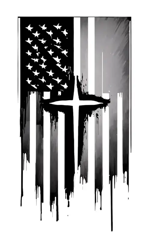 MILITARY FLAG CROSS background looking through lens tattoo design idea