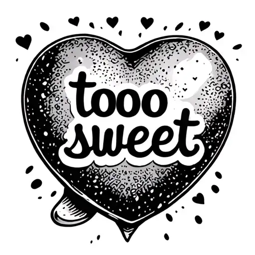 fine line candy heart that says "too sweet" tattoo design idea