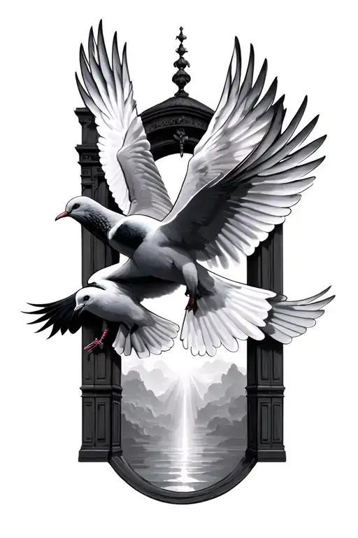 heavens gates doves flying tattoo design idea
