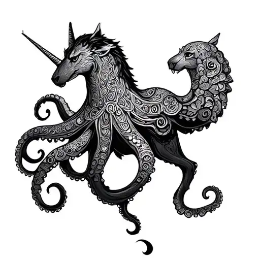 werewolf unicorn octopus mandalas tattoo design idea