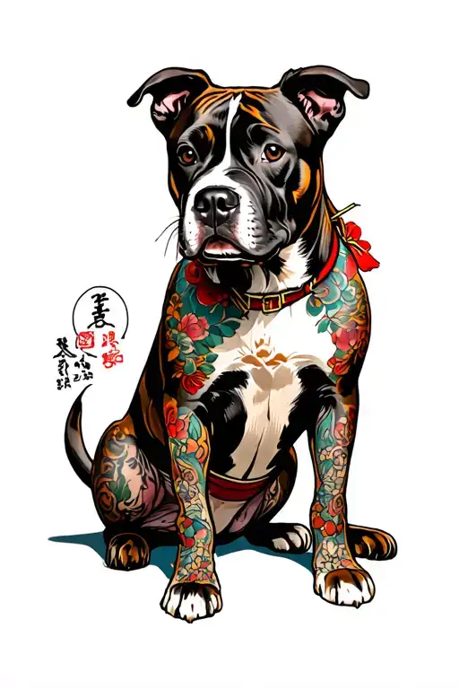 staffordshire terrier dog brindle tattoo design idea