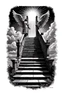 stairway to heaven walking up stairs angels sun rays clouds heaven gate at the top of the stairs  tattoo design idea