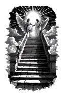 stairway to heaven walking up stairs angels sun rays clouds heaven gate at the top of the stairs  tattoo design idea