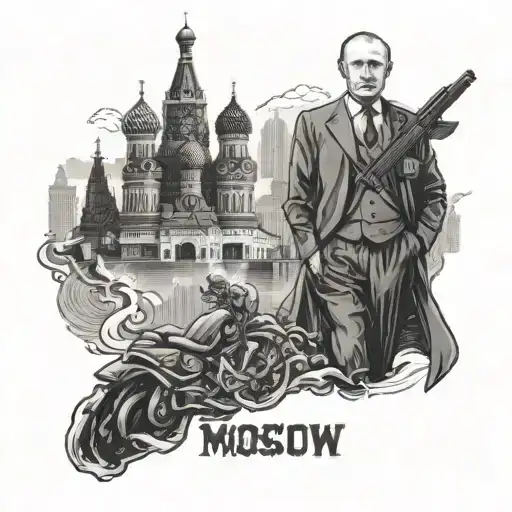 Moscow in the background and Putin tattoo design idea