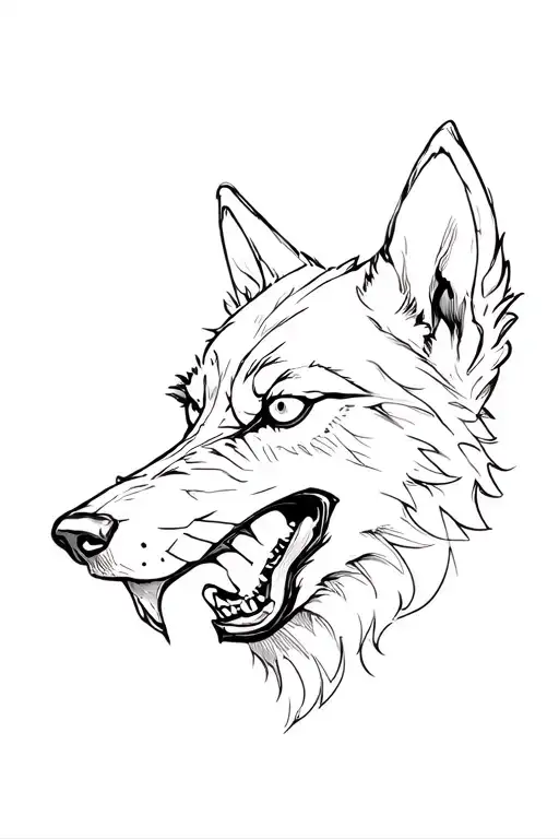 wolf's head showing its teeth, with a white eye and a scar over the eye tattoo design idea