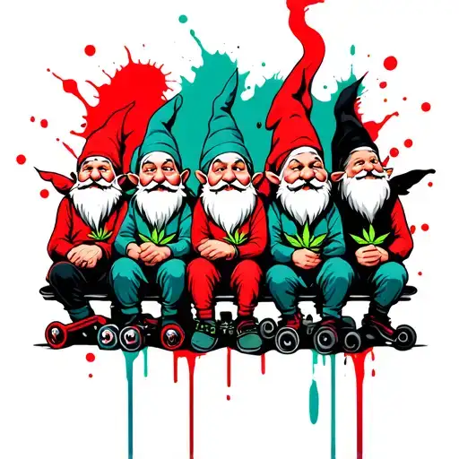 seven dwarfs sitting together dressed in skater clothes smoking weed tattoo design idea