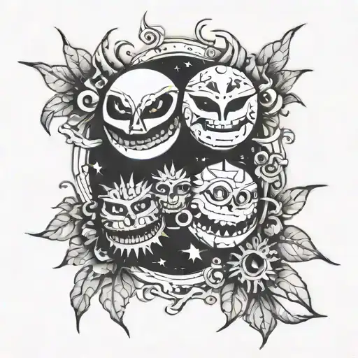 sun and moon from five nights at freddy's tattoo design idea