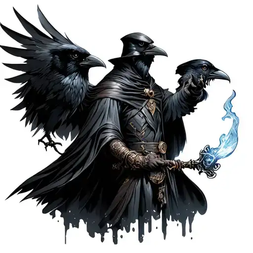Magician with Raven against Assassin Technofile Steampunk tattoo design idea