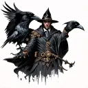 Magician with Raven against Assassin Technofile Steampunk tattoo design idea