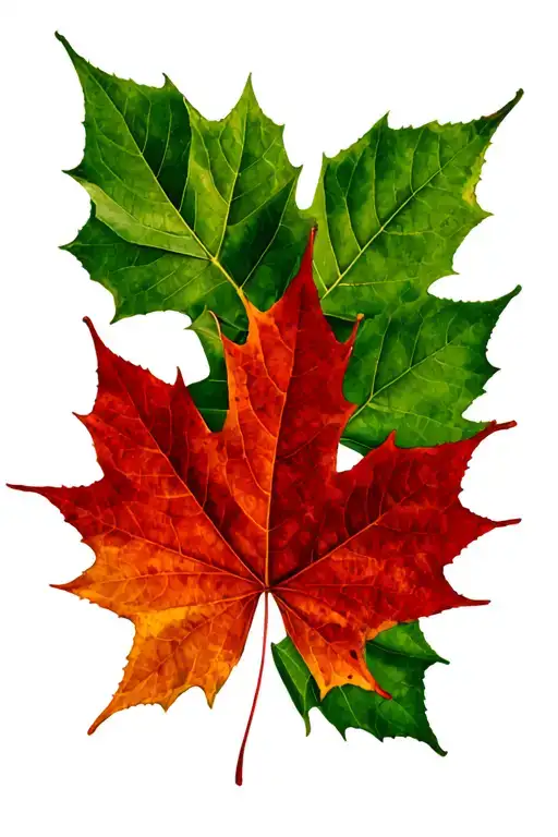 12 green maple leafs surrounding 1 red maple leaf tattoo design idea