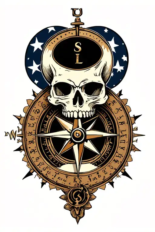 moral compass with skulls tattoo design idea