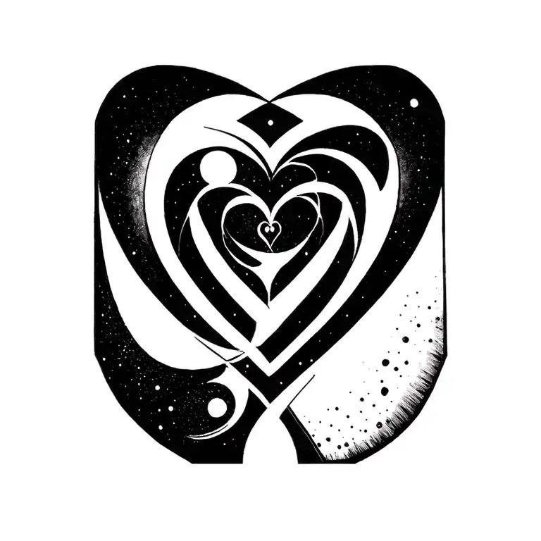 spacetime  divided into five molded  symbolizing love and eternity and souls finding peace within  tattoo design idea