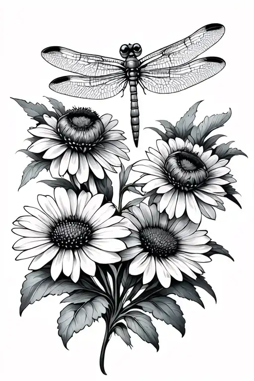 dragonflies and coneflowers tattoo design idea