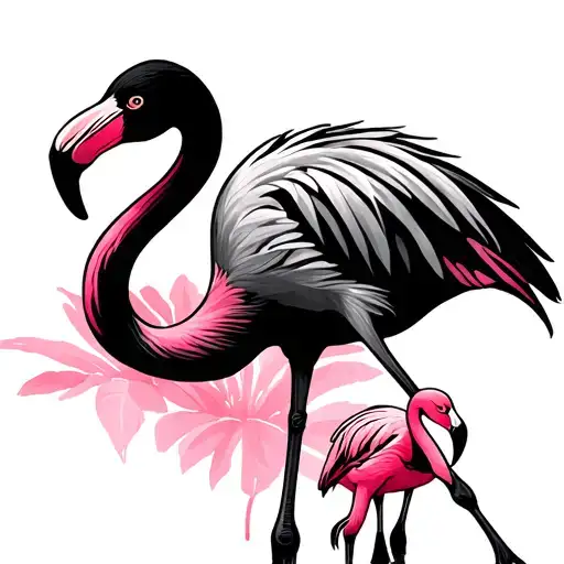 mom flamingo outline with baby flamingo in pink  tattoo design idea