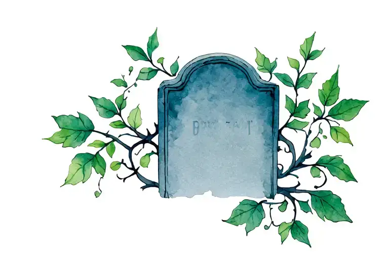 simple tombstone with vines tattoo design idea