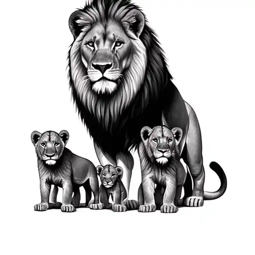 lion family 4 cubs mum and dad advocates lion tattoo design idea