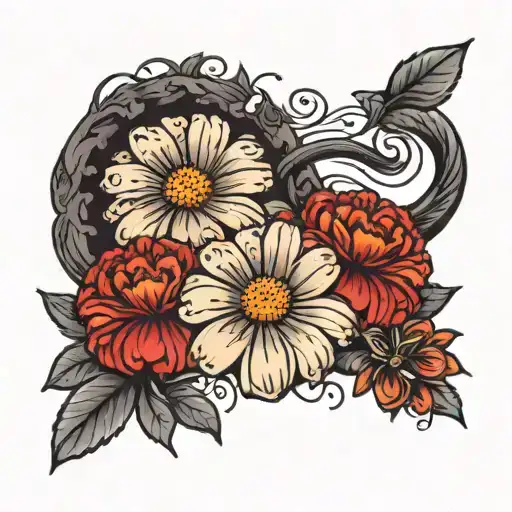 marigold and red daisies and suicide awareness theme  tattoo design idea