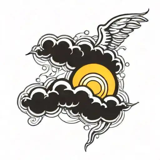 Sun shining trough clouds tattoo design idea